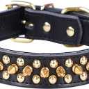 Spiked Studded Dog Collar, Soft Genuine Leather Dog Collar, Adjustable Dog Collars for Small Medium Large Dogs Breeds Pit Bull (S fit Neck 10.5-13", Black)