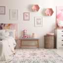 Lahome Washable 8x10 Living Room Rug, Soft Pink Floral Area Rugs for Girl Bedroom Dinning Room Office, Non-Slip Stain Resistant Lightweight Foldable Carpet for Fall Winter Home Decor