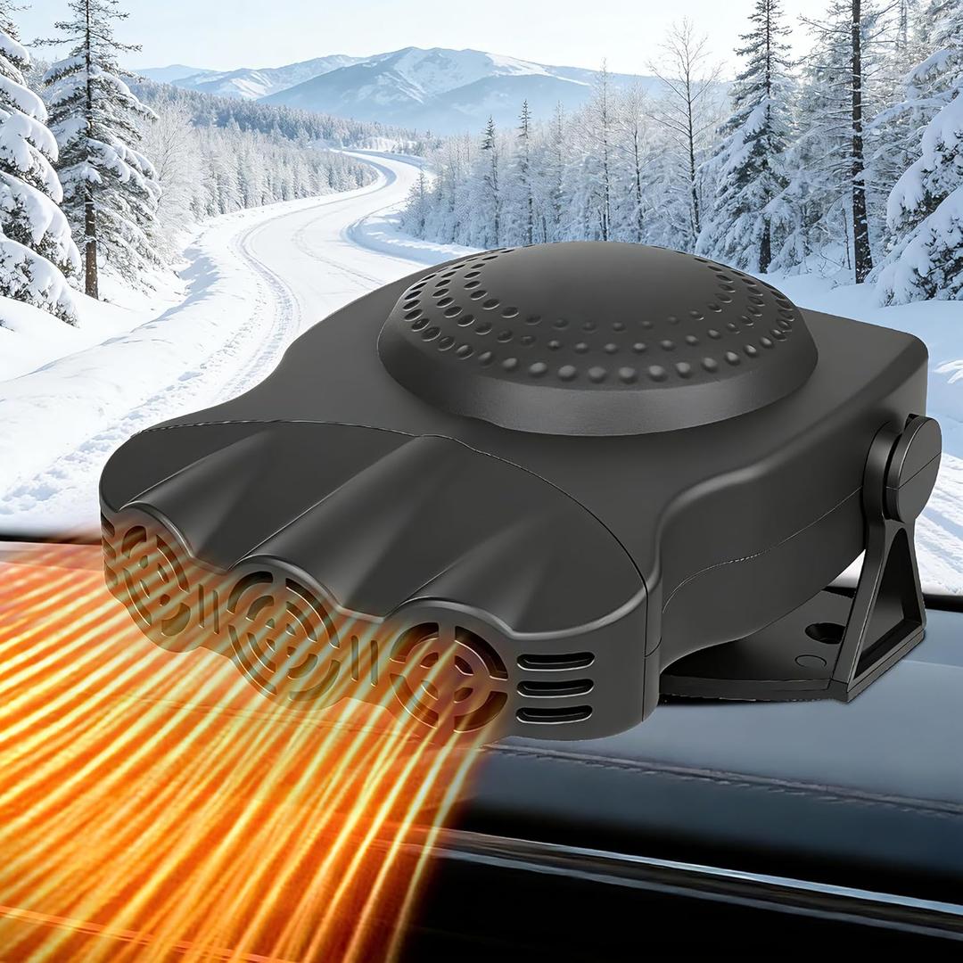 Car Heater Defogger Fan, Portable 30 Second Fast Heating Defrost Defogger Cooling Space 3-Outlet Plug in Cig Lighter Demister, 2 in 1 Automobile Windscreen Fan12V 200W Auto Ceramic Heater