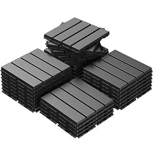 Goovilla 27 sq. ft Plastic Interlocking Deck Tiles，27PCS Waterproof Patio Balcony Flooring, 12"x12" Outdoor Interlocking Deck Tile for All Weather Porch Poolside Grass Dirty, Decking Tiles, Dark Grey