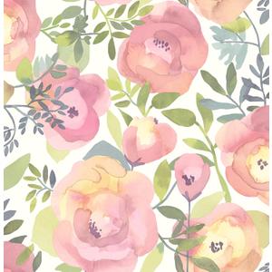 NuWallpaper Peachy Keen Peel and Stick Wallpaper, Pink Floral Removable Contact Paper for Walls, Self Adhesive Wall Covering for Bedroom Living Room Accent Wall 20.5-in x 18-ft