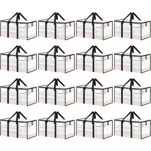 16 Pack Extra Large Heavy Duty Moving Bags, Clear Storage Bins with Lids, Reinforced Handles & Heavy-Duty Zippers Moving Boxes Storage Bags Totes for Clothes Packing, Dorms, College Supplies, Clear