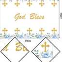 Hafangry God Bless Tablecloth Boy First Holy Communion Blue Baptism Christening Party Decoration Christian Cross Kitchen Dining Room Table Cloth Home Decor-6084inch