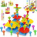 Peg Board Toy set 73Pcs DIY Building Stacking Toys for Kids 3-6 Years Old,STEM Educational Kids Toy for Brain Development,Montessori Sensory Toys,Upgrade Various Foam Board Plastic Lacing String Game