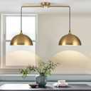 Gold Pendant Lights Kitchen Island 2-Light, Gold Dome Pendant Light, Modern Dining Room Light Fixture, Island Pendant Lights for Kitchen, Dining Room, Bar, Cafe