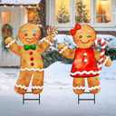Christmas Decorations Outdoor, 2pcs Large Gingerbread Man Boy Girl Metal Yard Stakes Xmas Decor Ornaments, 29" Rustic Winter Signs for Lawn Garden Front Door Home Farmhouse Porch Outside