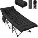 WLIVE 1200D Double Layer Oxford Camping Cots for Adults, Portable Camping Bed with Mattress for Sleeping, Outdoor Folding Cot with Carry Bag, Black, 1 Position