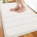 OLANLY Memory Foam Bath Mat 34x21, Super Soft Absorbent Bathroom Rugs, Quick Dry, Machine Washable Shower Floor Rugs, Bathmat Carpet, Bathroom Home Decor Accessories, Ivory