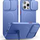 SURITCH for iPhone 15 Pro Max Case with Magnetic Camera Slide Cover and Adjustable Kickstand, Compatible with MagSafe, Shockproof Bumper Case Slim Protective Cover 6.7 Inch, Starlight Blue