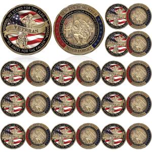 24 Pcs Military Veteran Challenge Coin United States We Stand for The Flag We Kneel for The Fallen Round Coin with Metal Christian American Flag for Collectors Military Church Souvenir Gift
