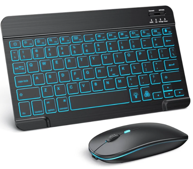 TECURS Bluetooth Keyboard and Mouse Combo for iPad - Rechargeable Wireless Keyboard & Mouse with 7-Color Backlit Compatible with iPad 10th/9th/8th Gen, iPad Pro/Air/Mini, iPhone15/14/13 Pro, Black