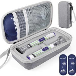 Insulated Cooler Travel Case for 2 Zepbound & Mounjaro Injector Pens, TSA Approved Tirzepatide Pen Holder with Ice Pack, Dual-Layer Mesh Pocket, Protection Case for Travel (Grey, Fits 2 Pen)
