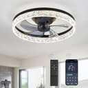 LEDIARY 20" Modern Ceiling Fans with Lights and Remote, Dimmable Low Profile Ceiling Fan, Flush Mount Ceiling Fan, Stepless Color Temperature Change and 6 Speeds - Black
