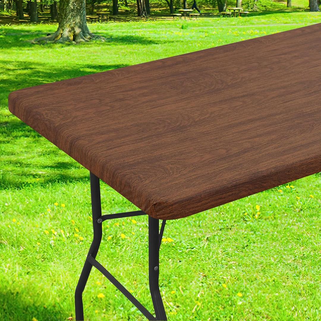 Smiry Rectangle Table Cloth Cover, Waterproof Elastic Fitted Picnic Tablecloth for 4 Foot Tables, Wipeable Flannel Backed Vinyl Tablecloths for Camping, Dining, Outdoor (Brown, 36" x 48")