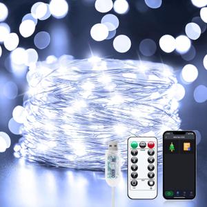 USB Fairy Lights Plug-in, 2 Pack Smart 33FT 100LEDs Bluetooth Twinkle Lights with Timer and Remote, App Control Starry String Lights 8 Modes for Wedding Party Indoor Christmas Decoration, Pure White
