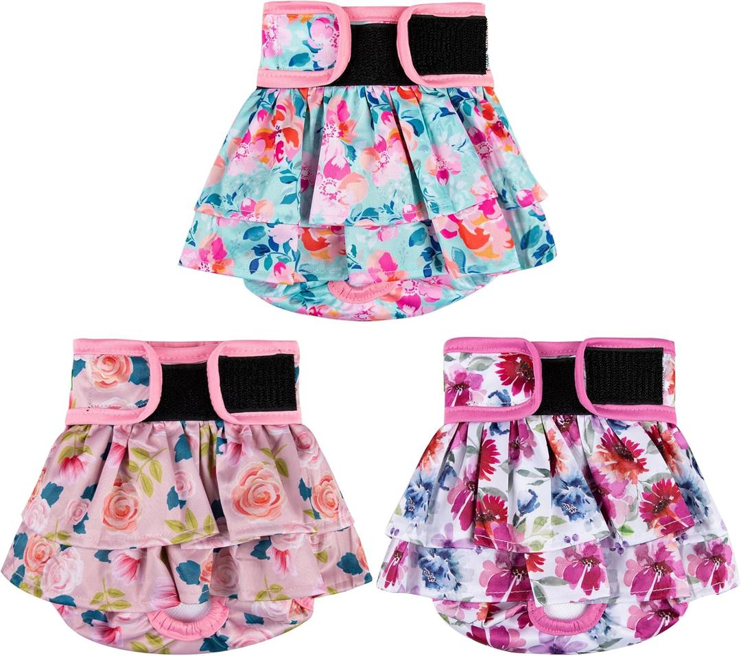 wegreeco Dog Diapers Female (3 Pack), Highly Absorbent Puppy Doggie Dog Diapers for Female Dogs Period, Washable Doggy in Heat, Small Medium Large Size (Ink Painting, Small)