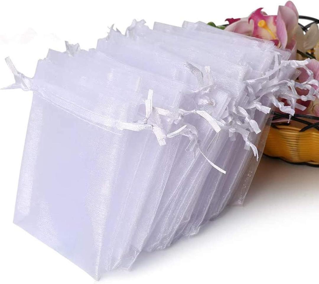 24 PCS Premium Sheer Organza Bags, White Wedding Favor Bags, 4x4.72 Jewelry Gift Bags for Party, Jewelry, Christmas, Festival, Bathroom Soaps, Makeup Organza, Wrapping Supplie