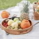 16.9" Round Rattan Tray, Hand Woven Serving Tray with Handles, Wicker Serving Basket, Decorative Tray for Home Decor, Natural