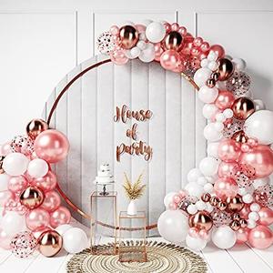 HOUSE OF PARTY Rose Gold Balloon Arch Kit - 160 Pcs | White, Pink, Silver Confetti, Dusty Rose Gold Balloons Garland for Graduation, Photo Booth Backdrop, Baby Bridal Shower Party Decorations