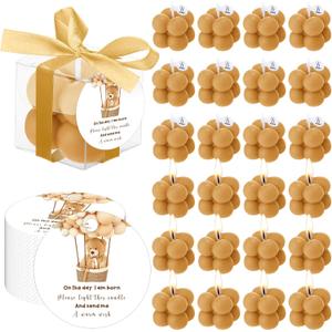MTLEE 24 Sets Bear Baby Shower Bubble Candles Favors Small Baby Shower Favors for Guests Tea Candles Bulk with Stylish Ribbons Cards Gifts Party Decoration(Champagne, Bear)