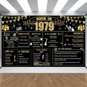 47th Decorative Cloth for Women or Men, Birthday Banner With Holes, Built-in White Ribbon 1979 47th Year for Mother Dad Old Happy Birthday Banner, OutdoorIndoor Bday Background Decor