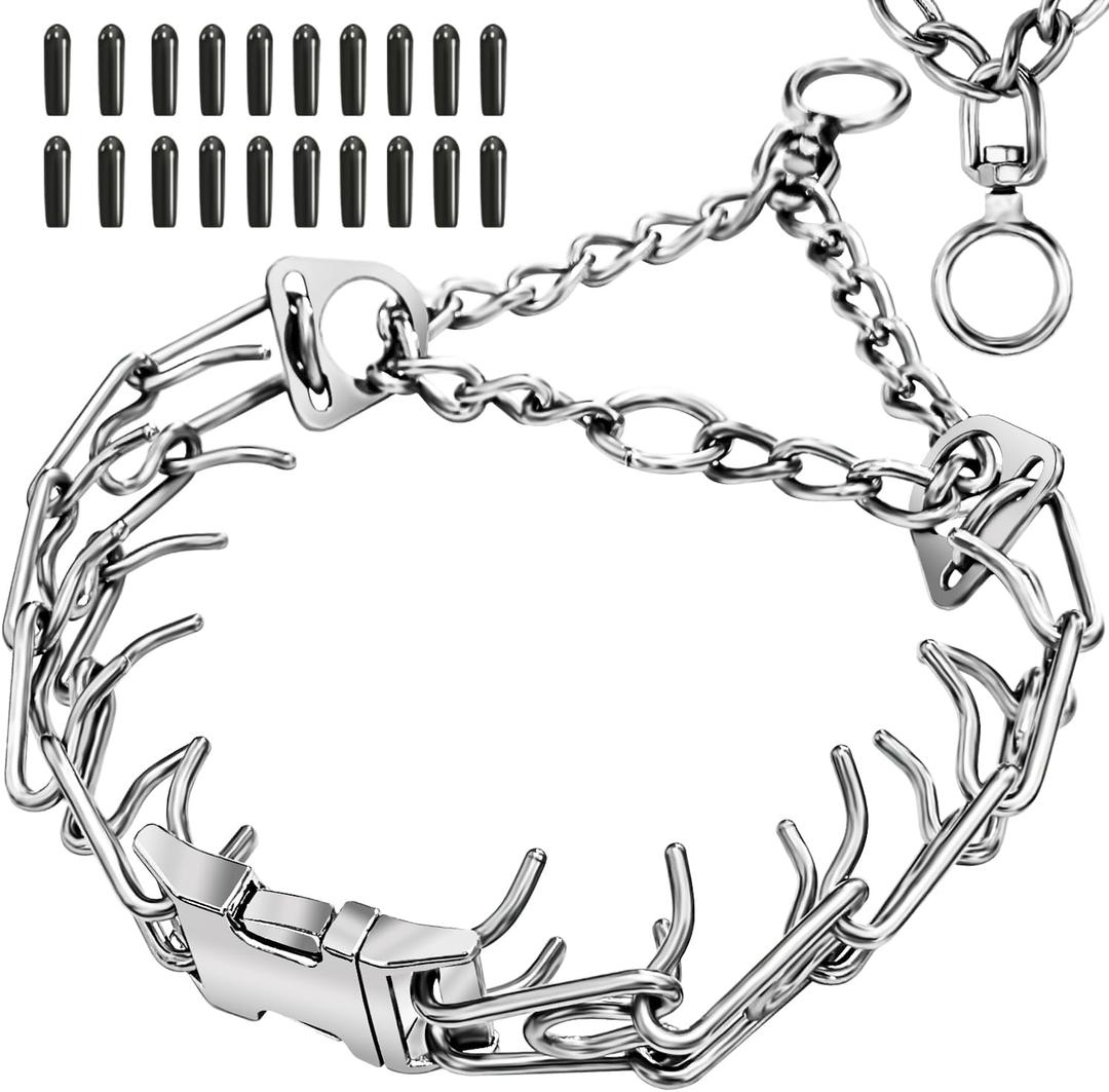 Stainless Steel Dog Collar, Tangle-Free 360 Swivel Collar with Quick-Release Buckle, Adjustable for Small, Medium and Large Dogs (XL-4.0mm)