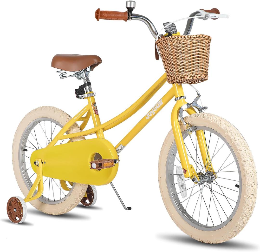 JOYSTAR 18 inch Girls Bike Ages 5-8 Years Old Kids (43"-59" Tall), Kids Bike with Training Wheels & Basket, Kids' Bicycle Yellow