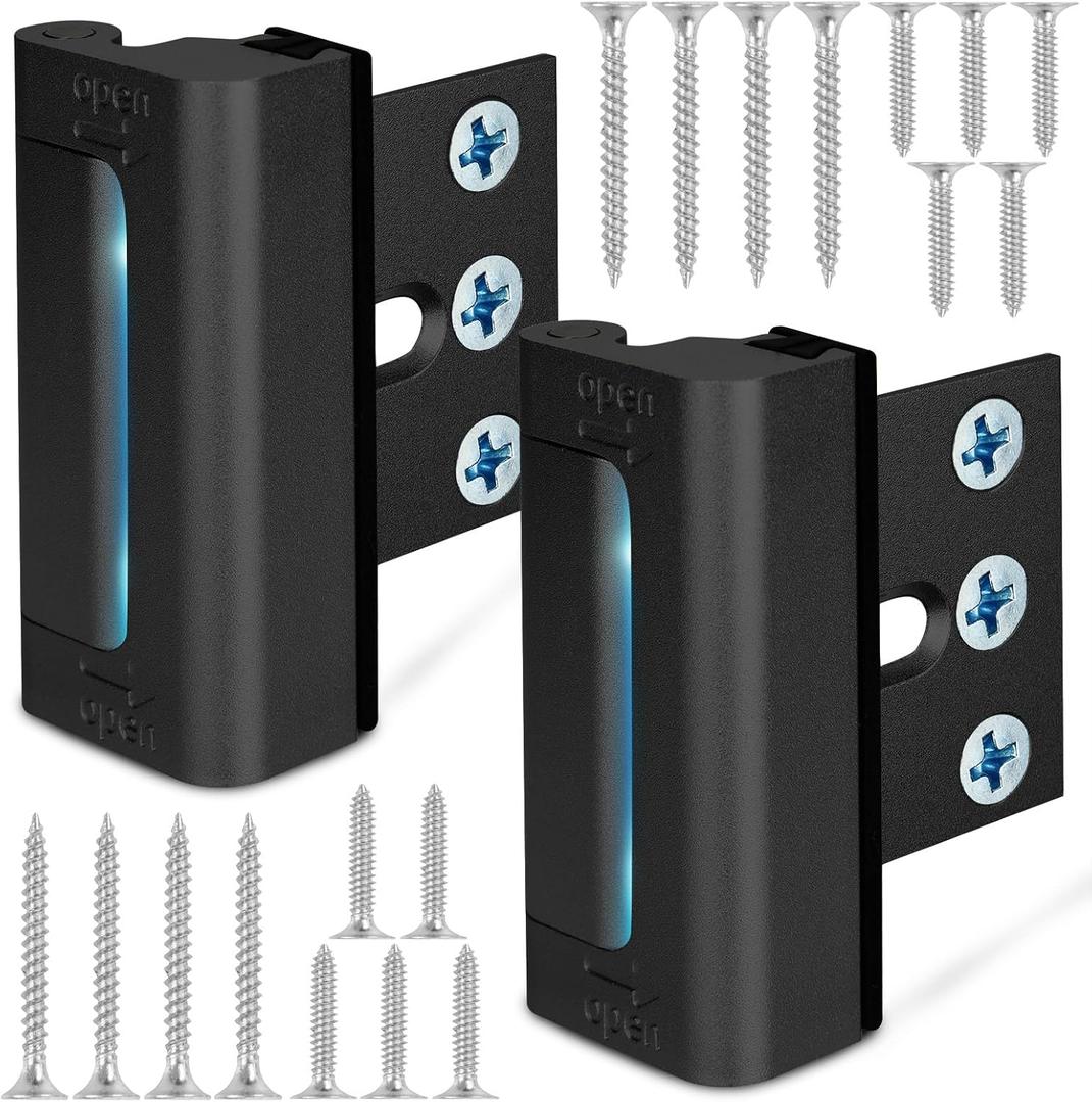 Home Security Door Reinforcement Lock, Upgraded Front Door Locks for Kids Safety Withstand 800 lbs, Child Proof Door Lock, Extra Door Lock from Inside Prevent Unauthorized Entry (2 Pack, Black)