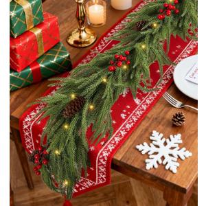 9FT Prelit Norfolk Pine Garland for Mantle, Real Touch Realistic Greenery Garlands for Table, Outdoor Indoor Xmas Holiday