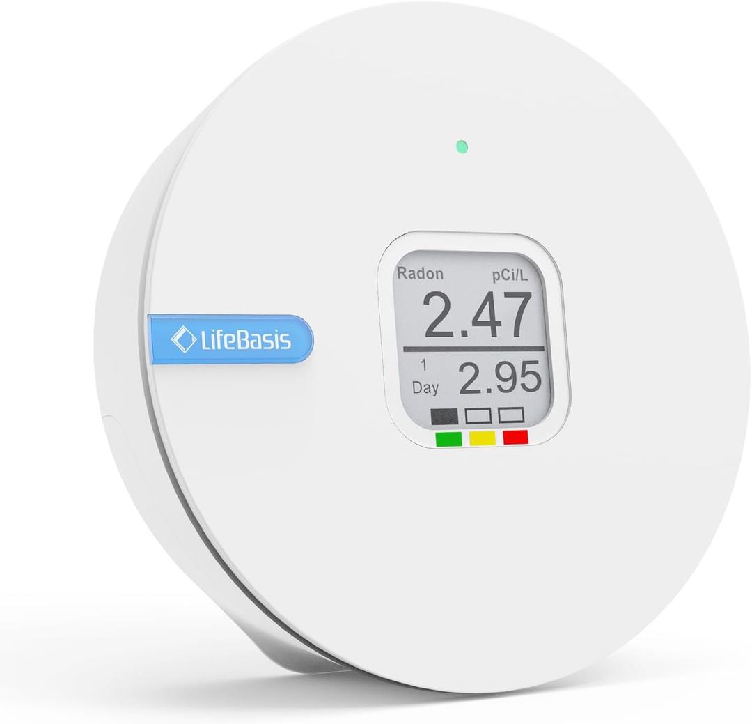 LifeBasis Radon Detector for Home, Portable E-Ink Display Radon Meter with Short & Long Term Monitoring of Radon Levels, Switchable Mesurement Unit Bq/m3 or pCi/L, Battery-Powered