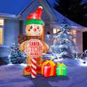 7 FT Christmas Inflatable Outdoor Decorations, Inflatable Gingerbread Man with Sign and Gifts Bags Built-in LED Lights Blow Up Yard Decorations for Holiday Indoor Outdoor Party Garden Lawn