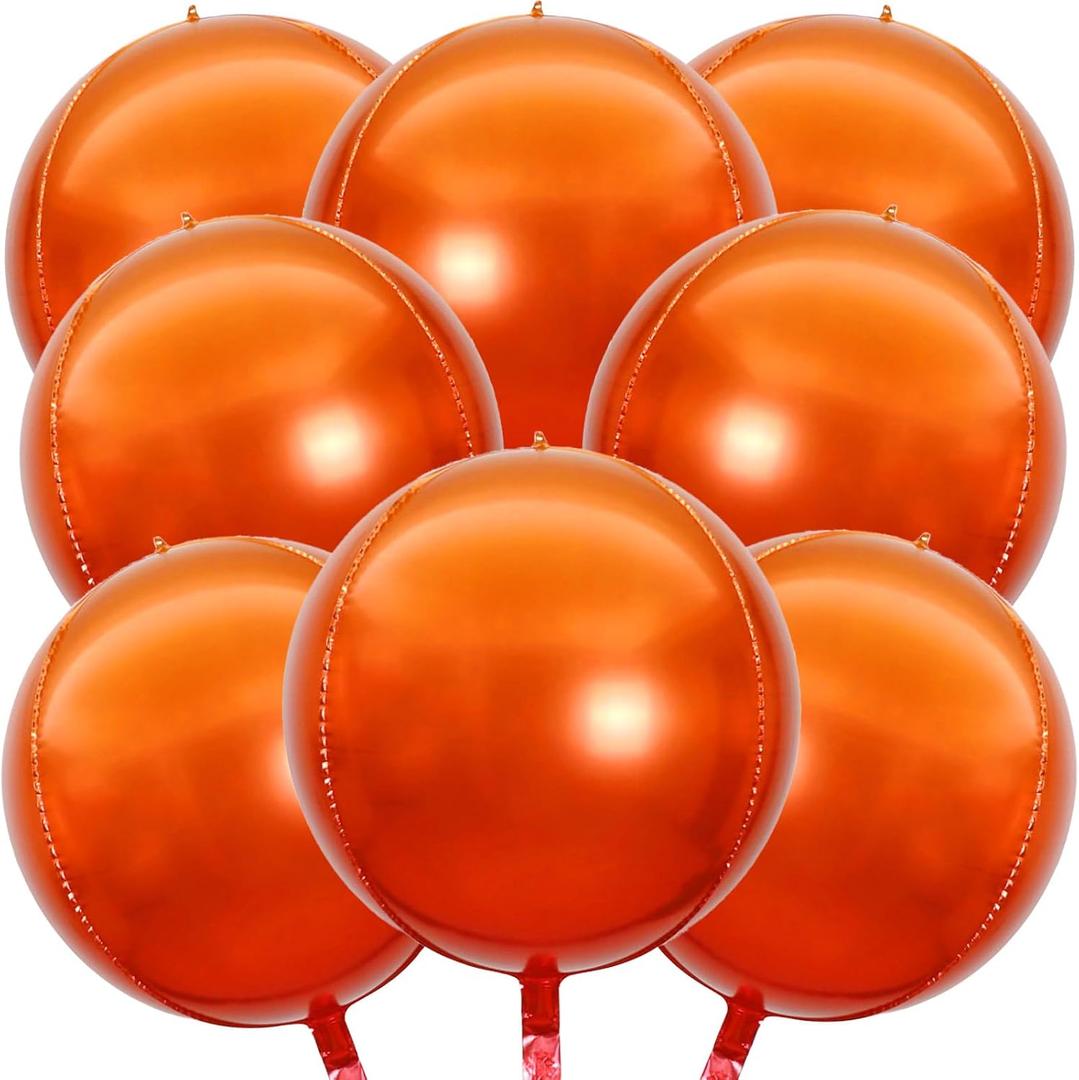 8 Pcs Orange Metallic Balloons, 22 Inch Large 4D Round Chrome Foil Mylar Big Balloons for Birthday Party Decorations Baby Shower Engagement Graduation Halloween Autumn Fall Orange Party Supplies