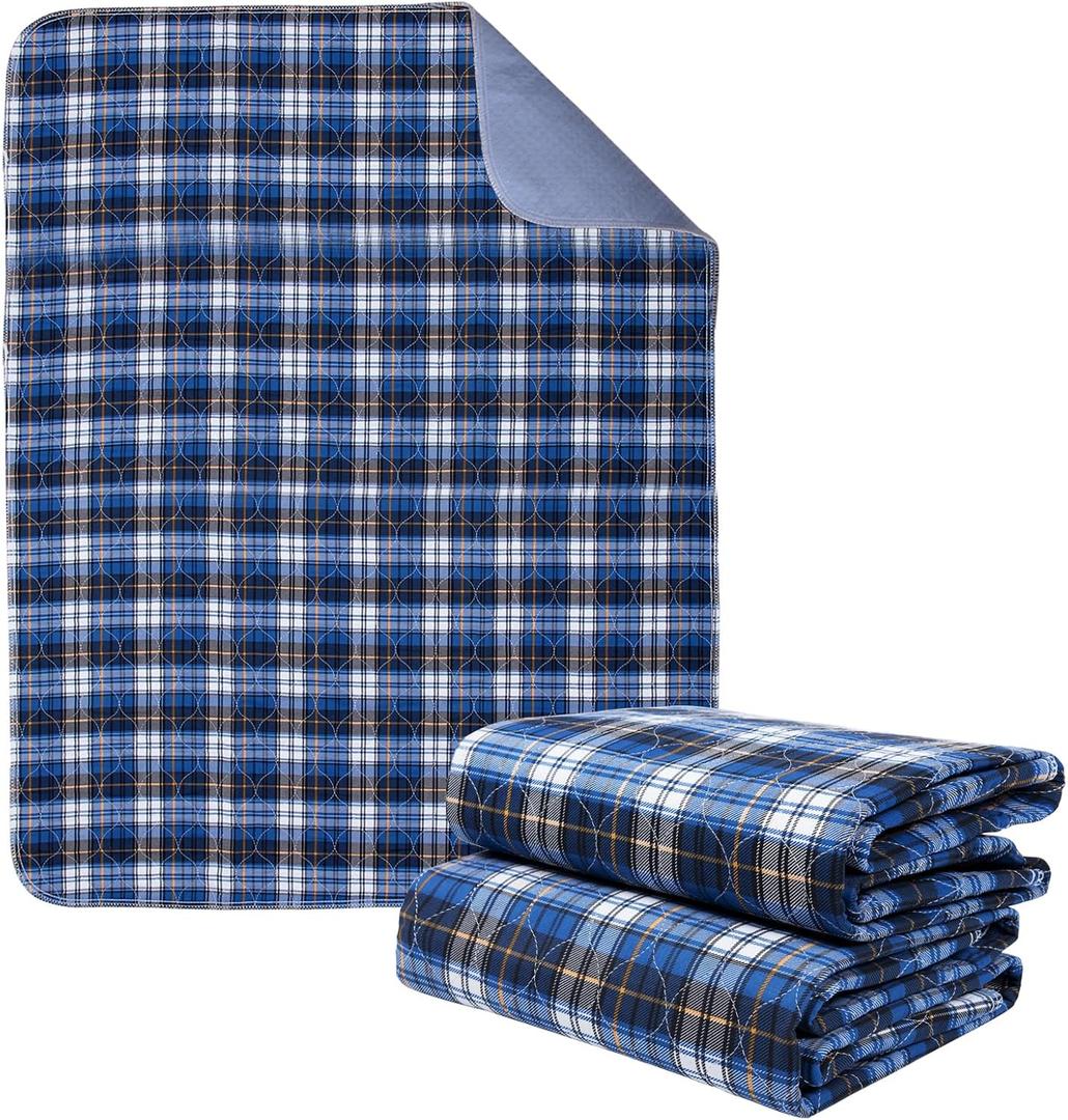 Washable Bed Pads, Non-Slip Bed Pads for Incontinence (36"" x 72"", 2 Pack) - Waterproof and Reusable Underpads for Adults, Kids, and Pets, Blue