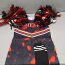 Zombie Cheerleader Costume for Girls Cheer Costumes Kids Halloween Scary Bloody Dress Accessories Set (Black, Large(9-10 Years))