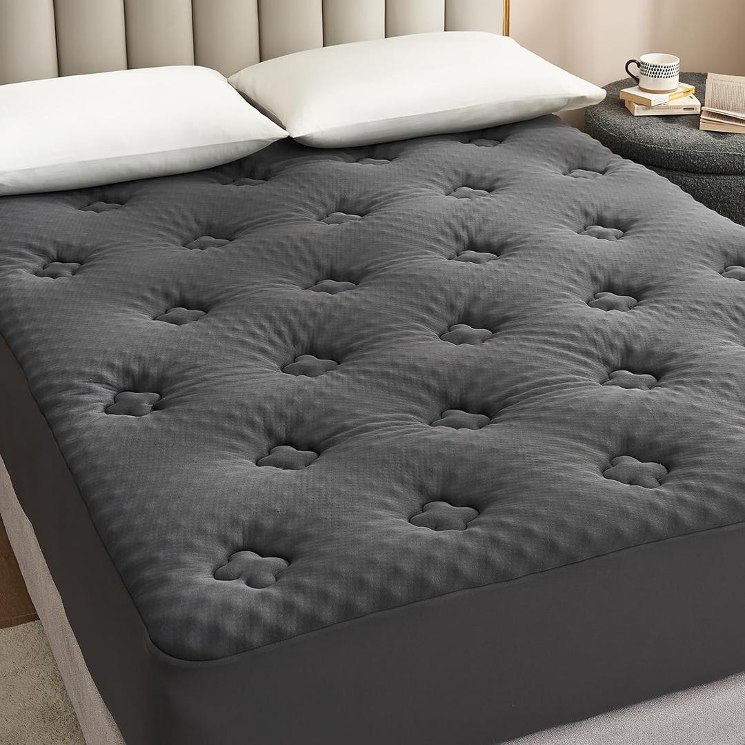 Hansleep Full Size Memory Foam Mattress Pad Topper, Full Foam Mattress Topper Viscose Derived from Bamboo, Full Bed Mattress Pad Cover for Back Pain Relief, 54" x75", Charcoal Grey