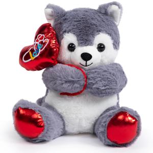 HollyHOME Husky Stuffed Animal Valentines Puppy Plush Holding Red Love Balloon for Kids and Girlfriend Anniversary Valentines Birthday Gifts 10 inches