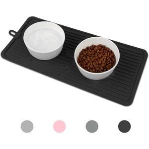 Waterproof Pet Placemat,Feeding Mats,Non Slipping Cat Food Mats,Cat Food Mats for Floor with Lip,Dog Food Mat-Black (18.3" x 8")