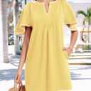 HOULENGS Women's Summer Flutter Short Sleeve A Line Mini Dress Casual Contrast Trim V Neck Short Dress with Pockets Yellow X-Large