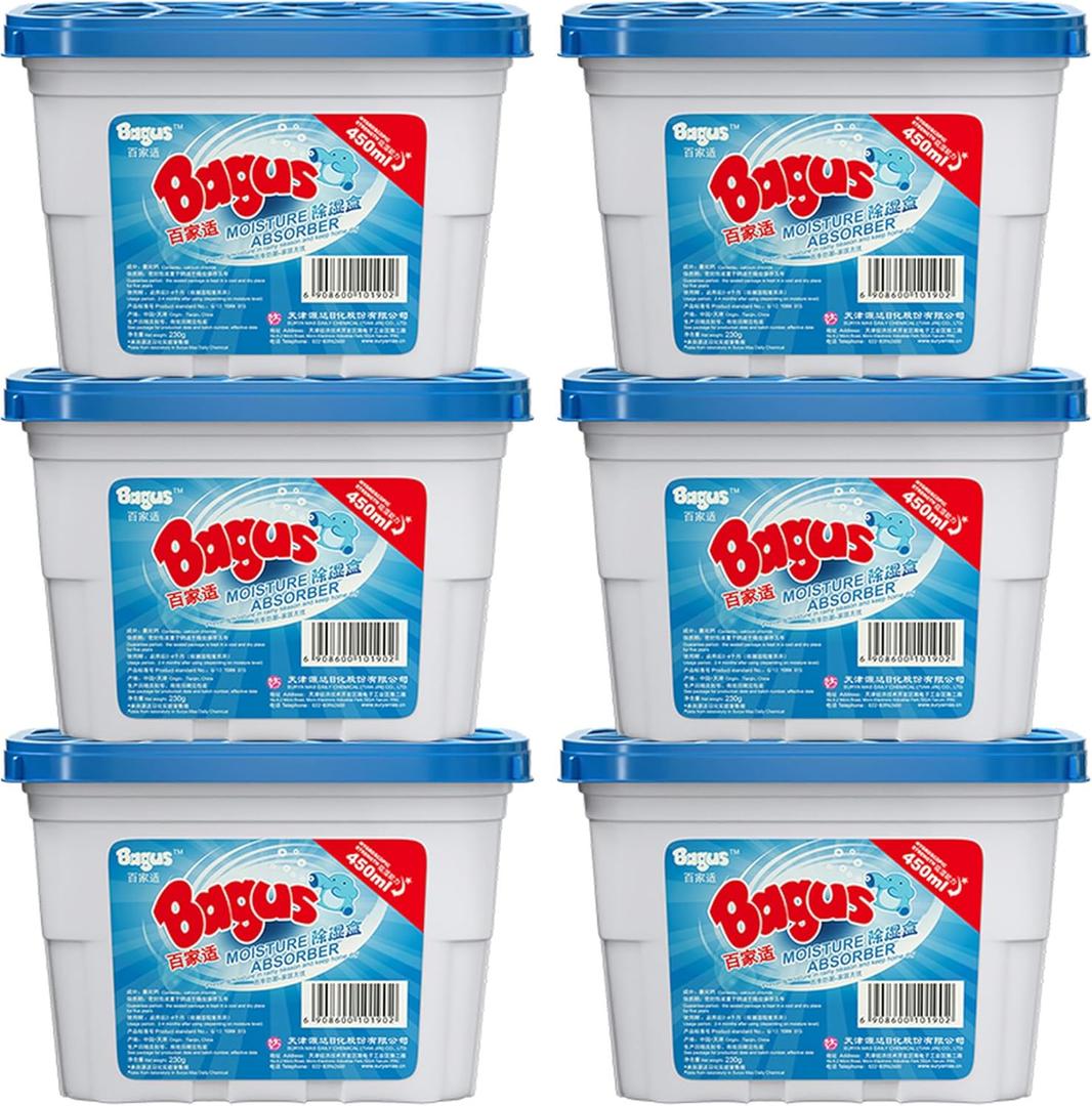 Moisture absorbers Boxes (6 Pack) - 10.5 Oz, Dehumidification Box, Moisture Absorber for Closet, Bathroom, Storage, Kitchens, Basement, Laundries, Spaces, Studies, Car, Boats, RVs, Boat. (6 Pack)