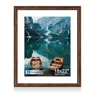 Hongkee 18x22 Frame, 18 x 22 Rustic Brown Wood Style (14x18 Mat, 1 Pack)