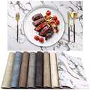 LANDVIEW Leather Heat Resistant Placemats Set of 6 Waterproof Wipeable Washable PU Table Mats,Easy to Clean Anti-Slip Place Mats (Marble, 6)