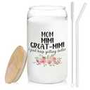 BEHIFL Christmas Grandmother Gifts For Mom Mimi Great Mimi Glass Coffee Cup With Lid And Straws 14oz - Christmas Glass Cup gifts For Grandma