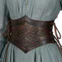 L'VOW Brown Leather Corset Belt Women Renaissance Belt Medieval Viking Belt Wide Cinch Belt (S Fit Waist 24.41-27.56in)