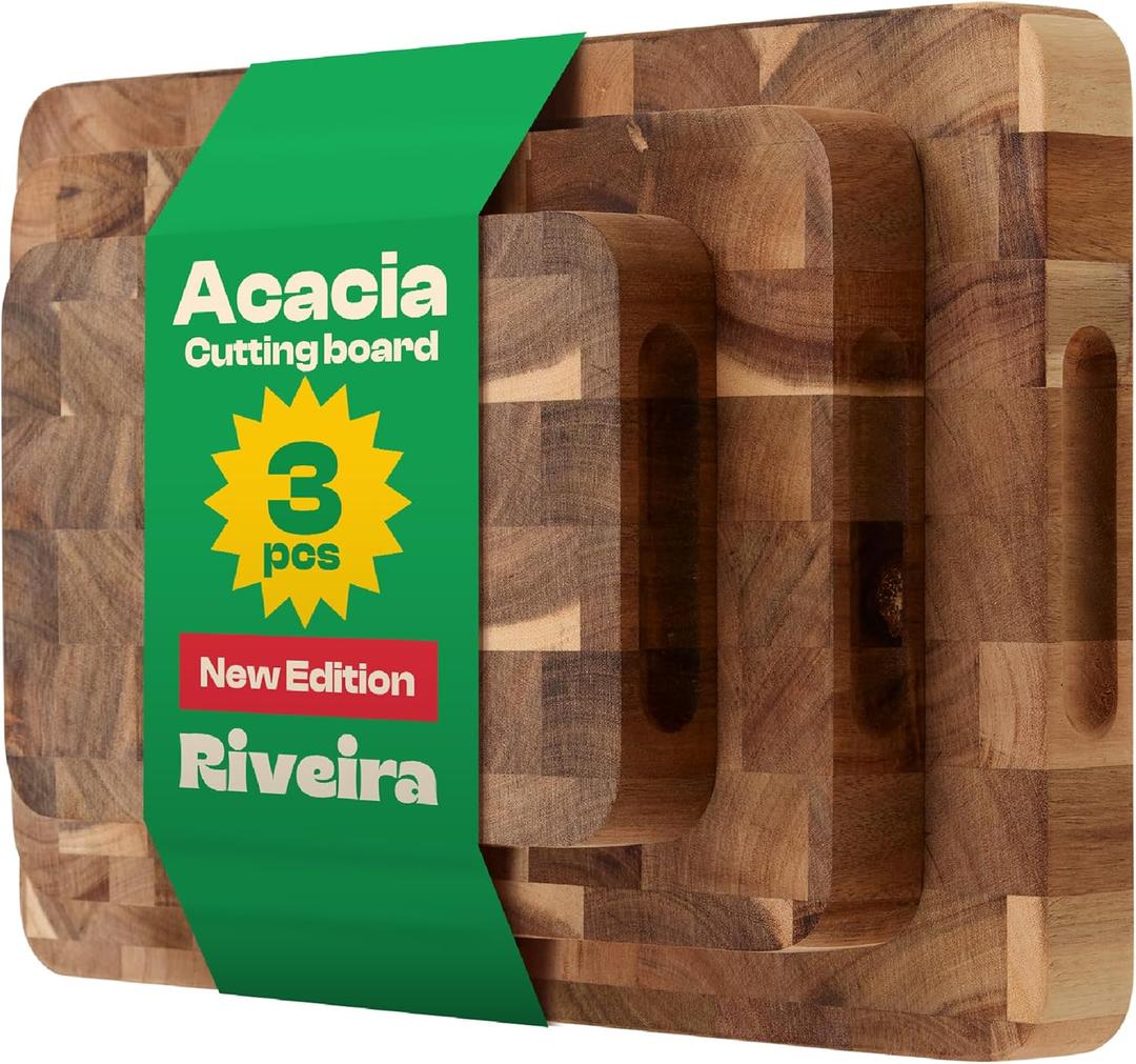Riveira Acacia Wood Cutting Board  Versatile and Durable: Set Of 3 Pcs Rectangular Wooden Cutting Board  Natural Wooden Cutting Boards For Kitchen  Complete Acacia Wooden Chopping Board
