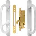 LWZH White Patio Sliding Glass Door Handle Set - Reversible Design Sliding Door Handle Fits 1-3/8" to 2-1/4" Thick Doors, 3-15/16" Hole Centers, 45 Keyway