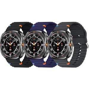 3-Pack Sport Bands Compatible with Galaxy Watch Ultra bands (2025/2024), Soft Silicone Samsung Galaxy Watch 7 Ultra 47mm Band for Men Women (Black+Gray+Blue)