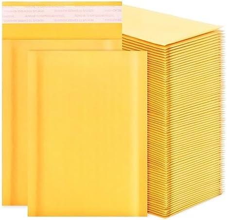 skardeco Kraft Bubble Mailers 4x7inch 100Pack Yellow Self-Seal Padded Envelopes Bubble Opaque Padded Mailers Shipping Bags for Small Businesses to Package and Mail Jewelry, Electronic Products