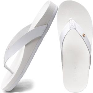 ONCAI Womens Flip Flops For Women Comfortable Leather Strap Yoga Mat Non-Slip Women's Thong Sandal Casual Summer Beach Slippers With Arch Support (6, White)