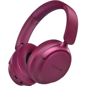 RORSOU B8 Bluetooth Headphones Over Ear, 6 EQ Music Modes and 50H Playtime Deep Bass Wireless Headphones with Mic, Lightweight Folding HiFi Stereo Headset for iPad/Travel/Tablet/PC/Home Red
