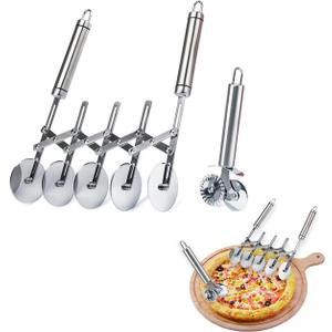5-Wheel Pastry Cutter, 2-Piece Multifunctional Pasta Cutter Wheel with Handle for Baking, Pizza Cutting, Cookie Dividing, Multifunctional Pasta Cutter